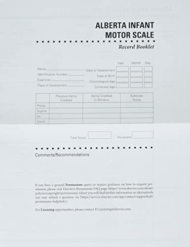 Alberta Infant Motor Scale Score Sheets: Package Of 50 Score Sheets