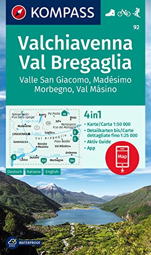 Carta Escursionistica Kom 92. Valchiavenna, Val Bregaglia: 4In1 Wanderkarte Mit Aktiv Guide Und Detailkarten Inklusive Karte Zur Offline Verwendung In