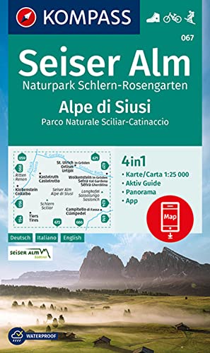 Kompass Wanderkarte 067 Seiser Alm, Naturpark Schlern-Rosengarten, Alpe Di Siusi 1:25.000: 4In1 Wanderkarte Mit Aktiv Guide Und Detailkarten Inklusive