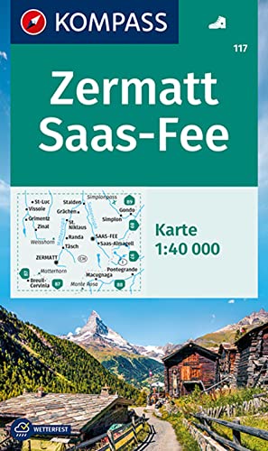 Carta Escursionistica Kom 117. Zermatt, Saas-Fee: Markierte Wanderwege, Hütten