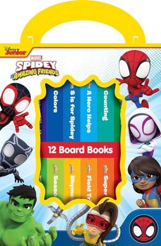 Disney Spidey And His Amazing Friends - My First Library 12 Board Book Set - First Words, Alphabet, Numbers, And More Baby Books - Pi Kids