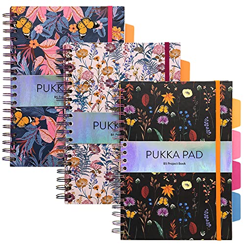 Pukka Pad Bloom B5 - Libro Per Progetti Con Copertina Rigida, 25,4 X 18 Cm, Confezione Da 3 Motivi Floreali Assortiti