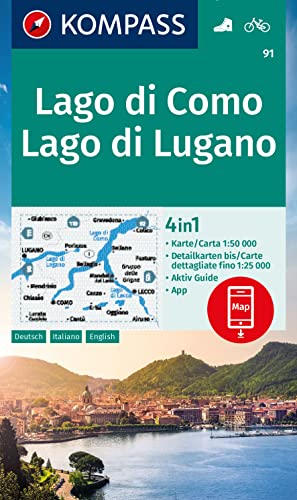 Carta Escursionistica Kom 91. Laghi Settentrionali. Lago Di Como, Lago Di Lugano: 4In1 Wanderkarte Mit Aktiv Guide Und Detailkarten Inklusive Karte ..