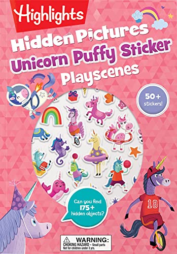 Unicorn Hidden Pictures Puffy Sticker Playscenes: Unicorn Sticker Activity Book, 50+ Reusable Stickers, Decorate Pictures And Solve Puzzles, Sticker B