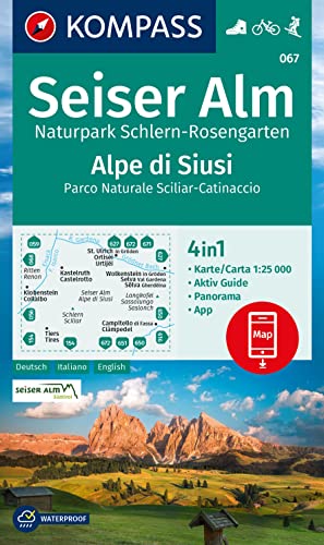 Cartina Escursionistica N. 067 Alpe Di Siusi: 4In1 Wanderkarte, Mit Aktiv Guide Und Detailkarten Inklusive Karte Zur Offline Verwendung In Der Kompass