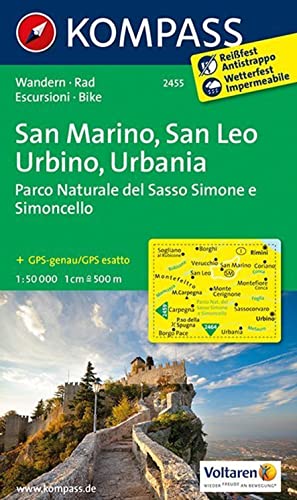 Carta Escursionistica N. 2455 - San Marino, San Leo, Urbino, Urbania, 1:50.000: Wandelkaart 1:50 000