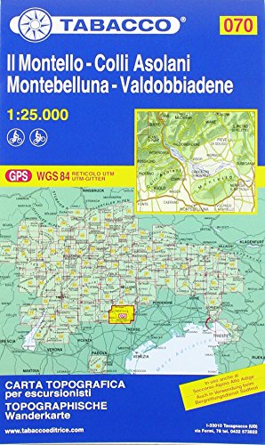 Tabacco Wandern 1 : 25 000 Il Montello -Colli Asolani Montebelluna-Valdobbiadene [Lingua Inglese]: 070