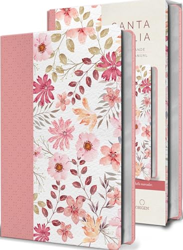 Biblia Reina Valera 1960 Letra Grande. Piel Rosada Con Flores, Tamaño Manual / S Panish Bible Rvr 1960 Large Print. Imitation Pink Leather With Flower