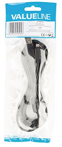 Valueline Cavo Dati Usb 2.0 Per Fotocamere Olympus, Connettore Maschio A 12 Pinne, 2.00 M, Nero