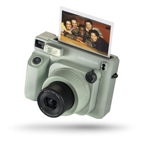 Fujifilm Instax Wide 400 - Fotocamera Istantanea Analogica, Esposizione Automatica, Flash Automatico, Autoscatto, Controlli Semplificati, Colore Green