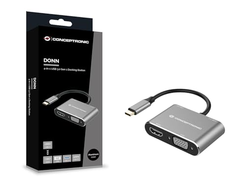 Conceptronic Donn16G - Docking Station Usb 3.2 Gen 1 4 In 1, Hdmi, Vga, Usb-A 3.0, 100 W Usb Pd