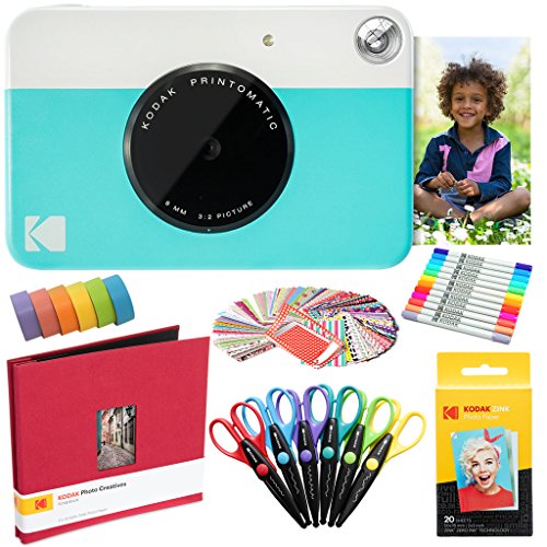 Kodak Printomatic Fotocamera Istantanea (Blu) Pacchetto Artistico + Carta Fotografica Zink (20 Fogli) E Altro