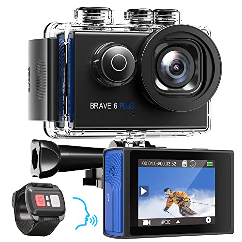 Akaso Brave 6 Plus Action Cam 4K 20Mp Action Camera Wifi 40M Fotocamera Subacquea Impermeabile Eis Touch Screen Con 4X Zoom Controllo Vocale Telecoman