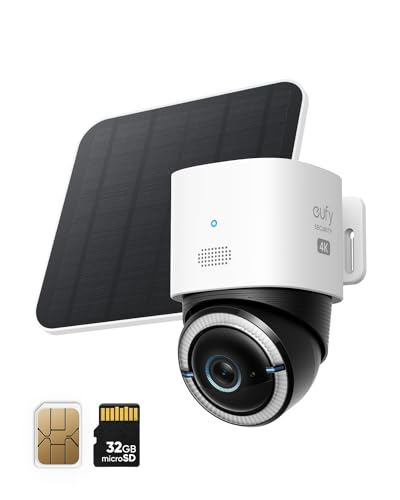 Eufy Security Telecamera Wi-Fi Esterno 4G Lte S330, Pan Tilt 4K Uhd, Alimentazione Senza Fili Con Pannello Solare, Tracking Del Movimento Di Persone/V