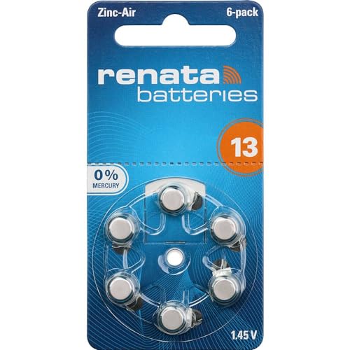 Renata Pbz7307-1 Za13.Dp6 0Hg Hearing Aid Pr48 - Pila A Bottone Za 13 Zinco-Aria 305 Mah, 1,4 V, 6 Pezzi