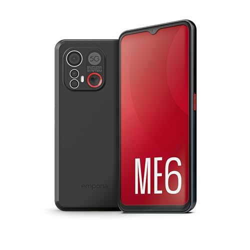 Emporia Me6 Smartphone 5G Con Pulsante Sos, Fotocamera 50Mp, Selfie 8Mp Display 6.58" Memoria 128Gb + 6Gb Ram Android 13, Easy Mode, Nero