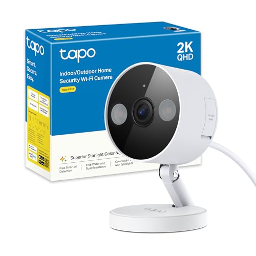 Tapo C120 Telecamera Wi-Fi Esterno & Interno, Videocamera Sorveglianza 2K 4Mp, Sicurezza Domestica Ai, Visione Notturna, Installazione Semplice, Base