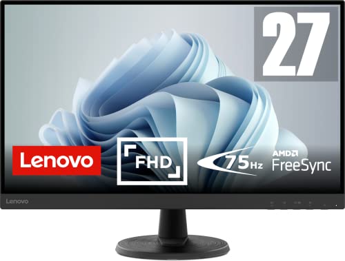 Lenovo D27-45 Monitor - Display 27 Pollici Fullhd (1920 X 1080, Va, Bordi Ultrasottili, Amd Freesync, 4Ms, 75Hz, Cavo Hdmi, Input Hdmi + Vga) - Raven