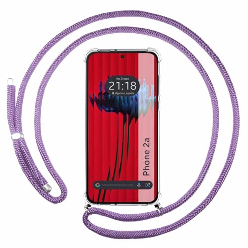 Tumundosmartphone Custodia A Sospensione Trasparente Per Nothing Phone 2A 5G Con Cordone Viola