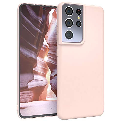 Eazy Case Custodia In Silicone Con Protezione Per Fotocamera Compatibile Con Samsung Galaxy S21 Ultra In Rosa Chiaro, Ultra Sottile, Cover In Silicone