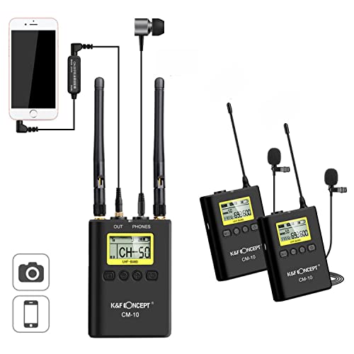 K&F Concept Microfono Wireless 100M,Microfono Lavalier Con 2 Trasmettitori E 1 Ricevitore, Microfono Fotocamera Dslr Per Video, Intervista,Registrazio