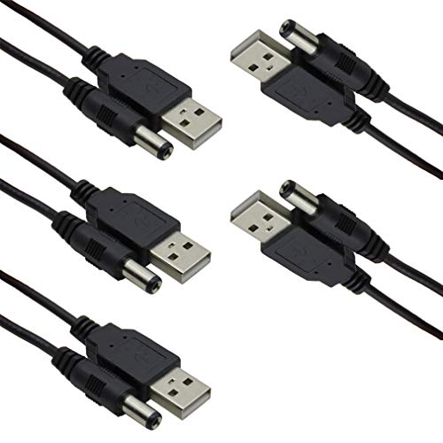 Hiletgo 5Pcs Usb 2.0 A Male To Dc 5.5X2.1Mm 5 Volt Usb To Dc Convert Cable Charge Power Cable Black Max 2.5 Amp Power Cable