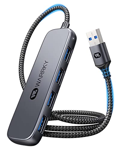 Warrky Distributore Hub Usb 3.0 A 4 Porte [Alta Velocità, Manicotto In Alluminio] Hub Dati Ultra Sottile Con Cavo Di Prolunga In Nylon Intrecciato