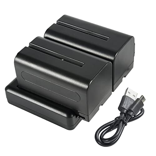 Np-F750 F770 (2 Pezzi) Batteria Di Ricaricabile E Doppio Caricatore Compatibile Con Fotocamere Np-F550, F730, F970, Ccd-Rv100 Ccd-Rv200 Ccd-Sc5 Ccd-Sc