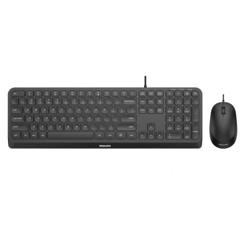 Philips Spt6207Bl Set Tastiera E Mouse Con Cavo – Usb 2.0, Design Ergonomico E Sensore Da 1.200 Dpi, Clic Silenziosi, Per Utenti Mancini E Destrimani,
