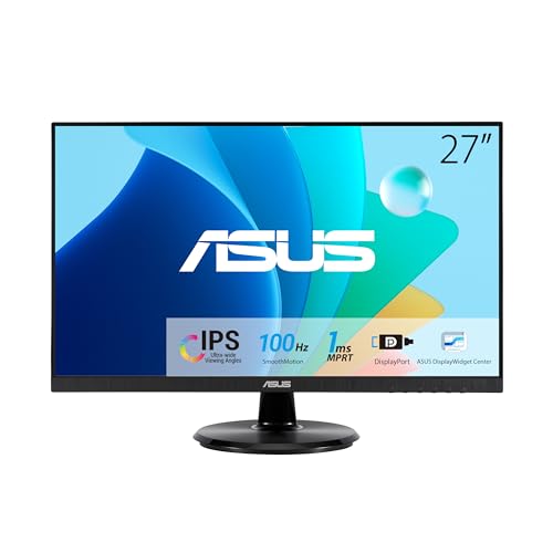 Asus Va27Dqfr Monitor Gaming Eye Care Da 27” Pollici, Ips Full Hd, Frameless, 100Hz, Adaptive-Sync, Tempo Di Risposta 1Ms, Hdmi, Displayport, Vga, Tec