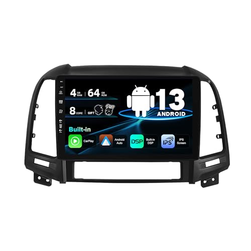 Sxauto Android 13 Ips Autoradio Per Hyundai Santa Fe (2006-2012) - 4G+64G - Senza Fili Carplay & Android Auto - Led Telecamera + Mic - Dsp Dab Fast-Bo