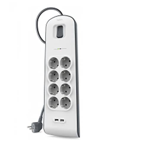 Belkin Bsv804Vf2M Surge Stripe Protezione Dalle Sovracorrenti Fino A 900 Joules Con 8 Prese, Cavo Da 2 M E 2 Porte Di Ricarica Condivisa, Usb Da 2.4 A