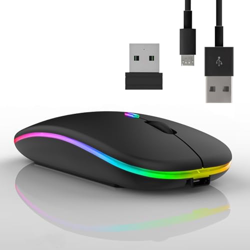 Mouse Wireless Ricaricabile Bluetooth, Ergonomico Mouse Gaming Senza Fili 3 Dpi Retroilluminato A 7Colori Con Ricevitore Usb 2,4Ghz Per Pc Mac