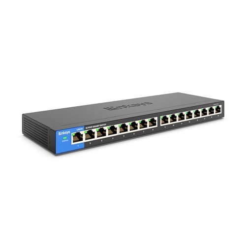 Linksys Lgs116-Eu Switch Di Rete Gigabit Non Gestito A 16 Porte, Hub Ethernet Per Casa E Ufficio Con Chassis In Metallo, Montaggio A Parete O Su Scriv