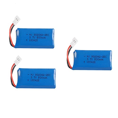 Yunique Green-Clean-Power - Set 3 Batterie Lipo 3.7V 500Mah Ricaricabili | Compatibili Con Droni Hubsan X4, Jxd 385 | Tempo Di Volo Esteso, Azzurro/Bl