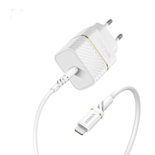 Otterbox Eu Caricatore Murale Usb-C Pd 20W Con Cavo Resistente Usb-C A Lightning, Mfi, Kit Fast Charging Per Iphone E Ipad, Design Anti Cadute Ultra D