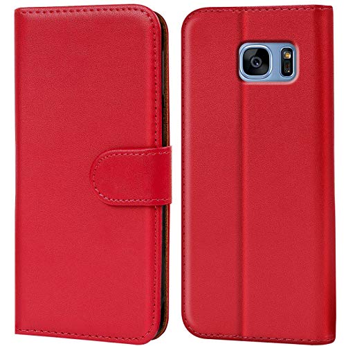 Verco Custodia Per Samsung Galaxy S7 Edge, Case Per Galaxy S7 Edge Cover Pu Pelle Portafoglio Protettiva, Rosso