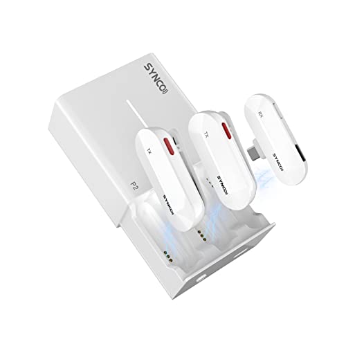 Synco P2T 【Type-C】 Di Microfono Lavalier Wireless Smartphone 2.4Ghz, Custodia Di Ricarica Plug And Play Compatibile Con Il Type-C Smartphone Tablet, M