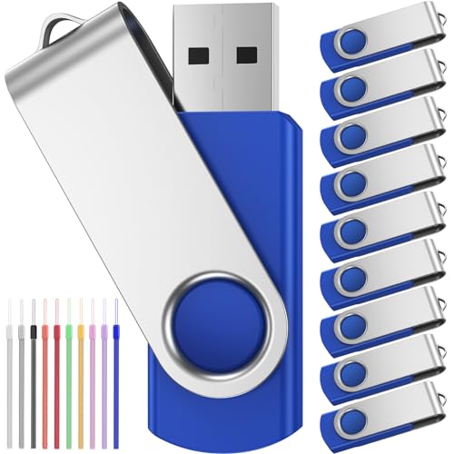 Chiavetta Usb 10 Pezzi 4Gb Pendrives - Metallo Penna Usb 2.0 4 Gb Pennine Usb Elegante Pen Drive Con 10Pcs Cordini - Febniscte Girevole Blu Chiave Usb