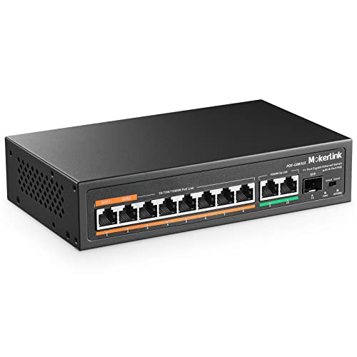 Mokerlink 11 Porte Gigabit Poe Switch Con 8 Porte Poe +, 2 Gigabit Uplink , 1 Sfp Porta, Rilevamento Ai Da 120 W, Qos, Switch Di Rete Plug & Play In M