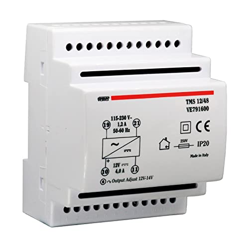 Vemer Ve791600 Tms 12/48 - Alimentatore 12V Switching Stabilizzato, Trasformatore Con Installazione Su Barra Din, Tensione In Uscita 12 Vdc, Potenza 4