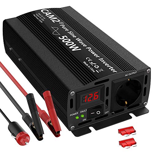 Cam2 Inverter A Onda Sinusoidale Pura Da 12 V A 220 V-240 V, 500 W, Potenza Di Picco 1000 W, Convertitore Di Tensione Con Presa 1Ac E Schermo A Led Pe