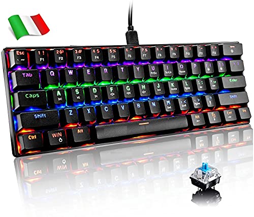 Idor Store Tastiera Meccanica Gaming Rgb 62 Tasti, 100% Anti-Ghosting Switches Blu, Retroilluminazione Rgb Con 16.8 Milioni Ay601 Tastiera Da Gioco Pe