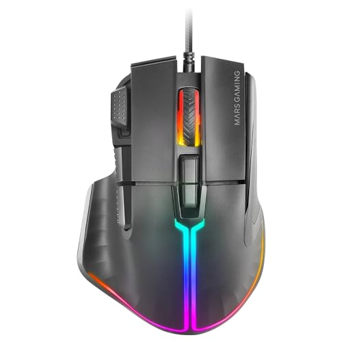Mars Gaming Mm-Xt, Mouse Gaming Rgb, Design Ergonomico Con Poggiapollice, Sensore Ottico 12800Dpi, 9 Pulsanti Configurabili, Switchs Huano, Controllo
