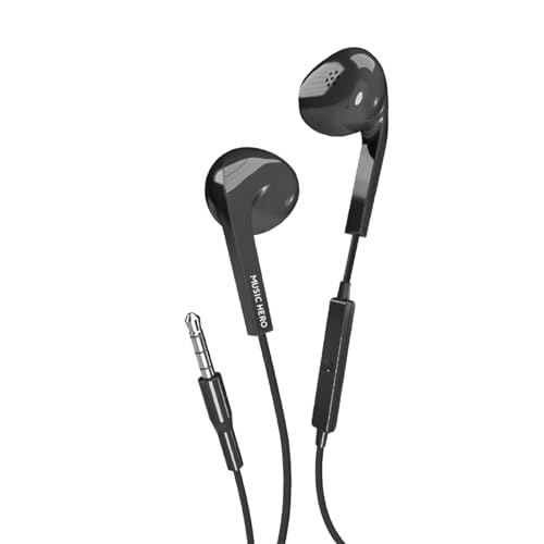 Music Hero Auricolari A Filo Aux, Cuffiette Jack 3.5Mm, Comandi Integrati, Microfono, Semi In-Ear, Nero