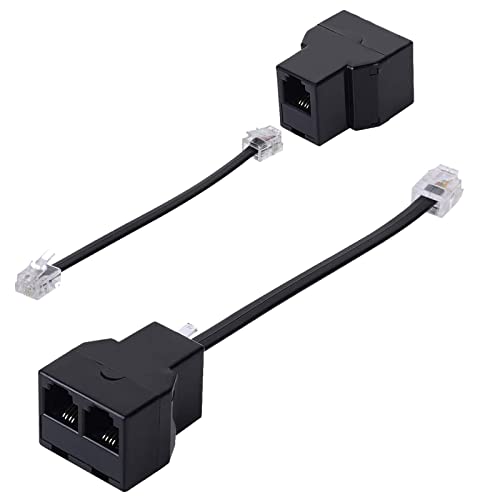 Hawaka 2 Pack Telefono Rj11 6P4C Adattatore A 2 Vie, Rj11 6P4C Maschio A Convertitore Femminile Con 5 Pollici Cavo, Adattatore A Parete Jack Splitter
