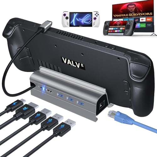Mokeum Docking Station Compatibile Con Steam Deck, Hub 6 In 1 Usb C Deck Dock Hdmi 2.0 4K@60Hz, 1000M Gigabit Ethernet, 3 Usb-A 3.0 E Porta Usb-C Di R