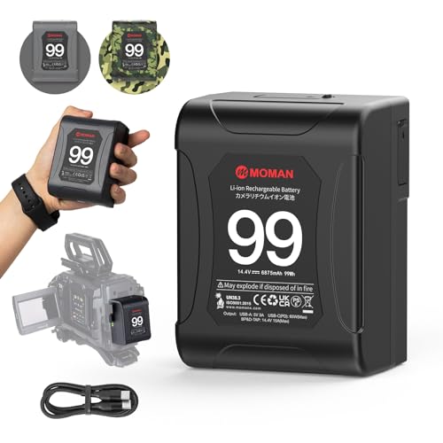 Batteria V Mount, Moman Power99 Vlock Batteria Mini 99Wh/14.4V 530G Con Uscite Dual D-Tap E 65W Usb-C Compatibile Per Videocamera Bmpcc 4K/6K Blackmag