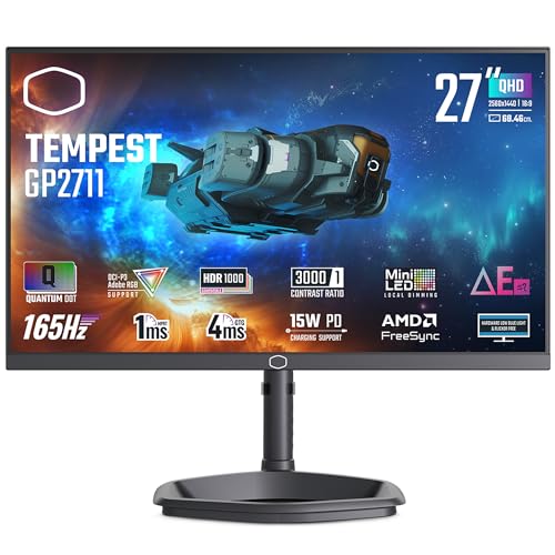 Cooler Master Tempest Gp2711 27" Monitor - Wqhd (2560X1440), 165Hz, 1Ms, Va Panel, 95% Dci-P3 Quantum Dot & 576-Zone Mini-Led, Kvm, Hdr 1000, 4-Way St