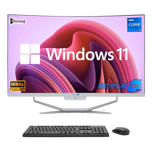 Simpletek All In One Aio 27” Fhd Curvo Windows 11 Pro Core I7 Fino 3.6Ghz 16Gb Ram Ssd 480Gb Mouse Tastiera Wireless Inclusi Webcam Integrata Pc Gamin